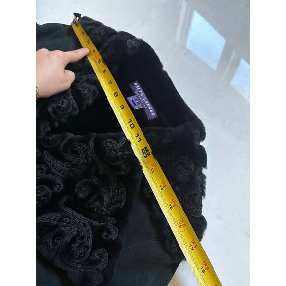 Ralph Lauren Collection Black Shearling Jacket Embroidered Velvet Formal Runway - Picture 13 of 16